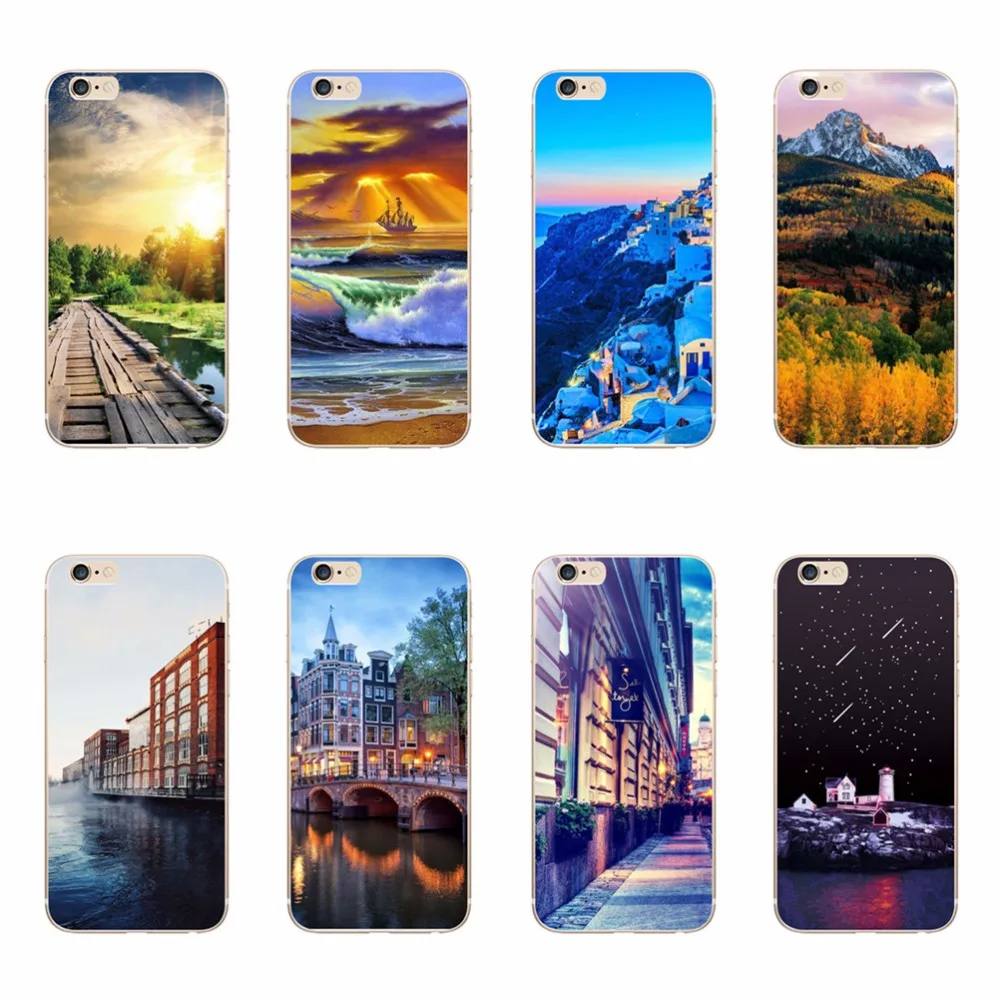 Роскошные Чехлы для Iphone 6 6s чехол телефона пейзаж узор ТПУ силиконовый мягкий