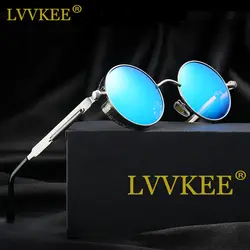 Lvvkee Модные поляризованные солнцезащитные очки женские стимпанк Солнцезащитные очки мужские круглые брендовые дизайнерские розовые очки