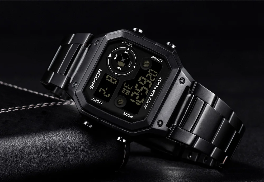 SANDA для мужчин s спортивные часы для мужчин светодиодный цифровые часы нержавеющая сталь электронные наручные часы водонепроницаемые женские часы Relogio Masculino