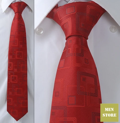 Темно-красные квадратные Для мужчин жаккардовый тканый шелк ручной работы " галстук 8 см галстуки Свадебная вечеринка галстук для жениха AT225