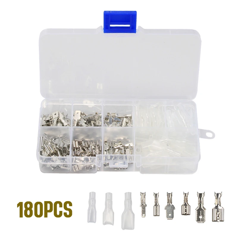 

180Pcs Electrical Wire Connectors Crimp Terminals 2.8/4.8/6.3mm Female/Male Spade Connectors with Sheath