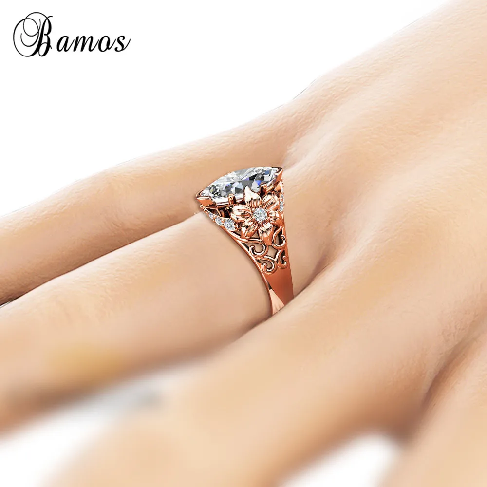 Женское кольцо Bamos Винтажное из розового золота с цирконием и камнями 18KT|Кольца