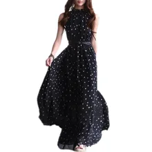 Summer Polka Dots Dress Boho Long Maxi Chiffon Dress Empire Halter Sleeveless Casual Dresses Plus Size beach Long Dress vestidos Summer Polka Dots Dress Boho Long Maxi Chiffon Dress Empire Halter Sleeveless Casual Dresses Plus Size beach Long Dress vestidos