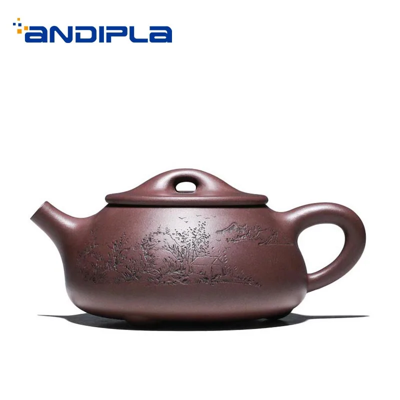 

350ml Authentic Yixing Purple Clay Teapot Landscape Pattern Raw Ore Zi Mud Stone Scoop Zisha Pot Tea Ceremony Puer Kettle Gifts