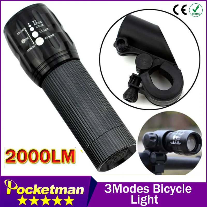 Powerful LED Flashlight Bicycle Light  2000 Lumens 3 Mode CREE Q5 LED Bike Light Front Torch Waterproof XP-6 + Torch Holder ZK93