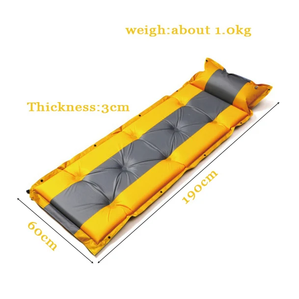 Надувной наружный походный коврик Самонадувающийся воздушный матрас спальный коврик надувная кровать соединяемая с подушкой - Цвет: 190X60X3cm orange