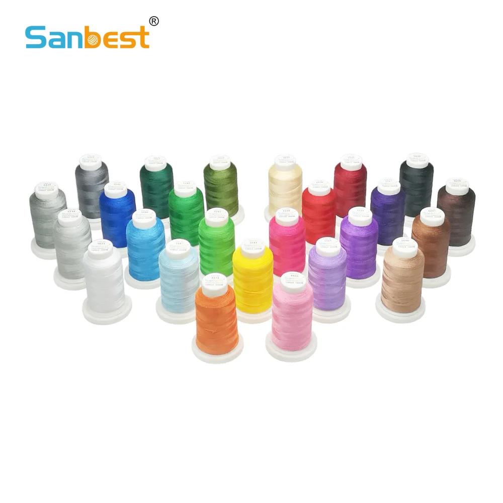 

Sanbest High Qulity 25 Colors Polyester Embroidery Thread 120D/2 1000M + 50 Free Bobbins 70D/2 Brother Singer Machines TH00048