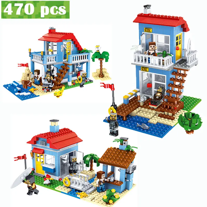 

Qunlong 470PCS MY World Beach House 3 Models Building Blocks Sets Compatible LegoINGLY Minecrafted Creator Bricks Toys For kids