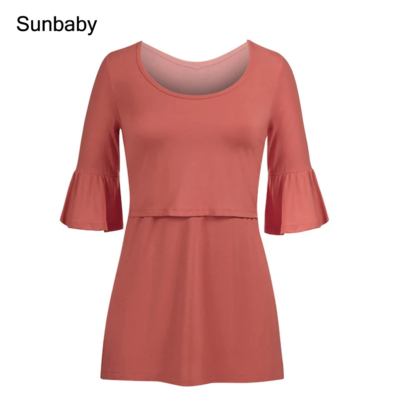 SUNbaby одежда для грудного вскармливания с роговыми рукавами; эластичная Футболка для беременных и кормящих женщин; одежда для кормления; T0504