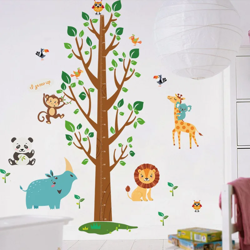 

Tree Height Measure Stickers Kids Room child Growth Height Ruler Wall Sticker Cartoon Animal Bird Owl Monkey Panda Lion Decor