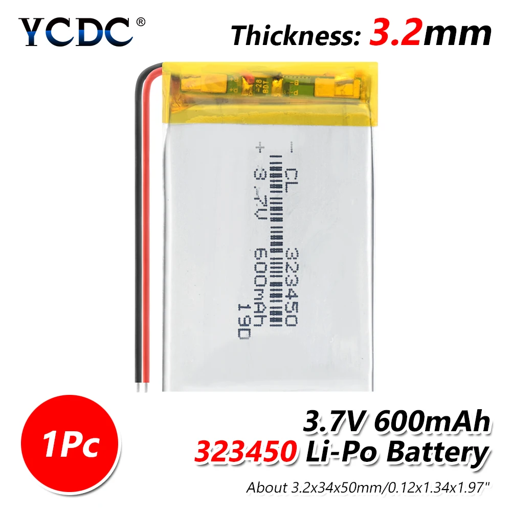 1/2/4 шт. 323450 3,7 v 600mAh литий-полимерная батарея 3 7 Вольт ли бо ионным lipo аккумуляторные батареи для dvd gps навигации - Цвет: 1 PCS