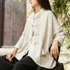 Johnature Cotton Linen Women Shirts Stand Long Sleeve Pockets Blouses 2022 Spring New Button Solid Color Loose Women Shirts Tops ► Photo 3/6