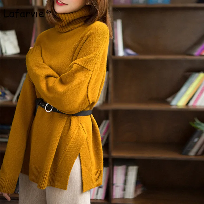 Lafarvie Turtleneck Knitted Cashmere Sweater Women Autumn Winter Warm Pullover Female Long Split Sweater Soft Loose Comfortable Lafarvie Turtleneck Knitted Cashmere Sweater Women Autumn Winter Warm Pullover Female Long Split Sweater Soft Loose Comfortable