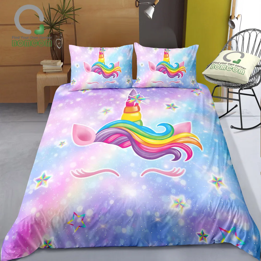 Bomcom 3d Digital Printing Unicorn Print Duvet Cover Set Light