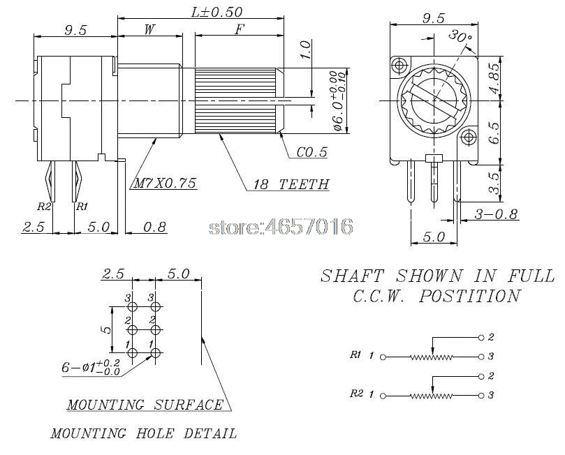 5 шт х 6pin RK097G B5K B10K B20K B50K B100K B500K 15 мм дуплекс потенциометра аудио 097 герметичный потенциометр предохранитель