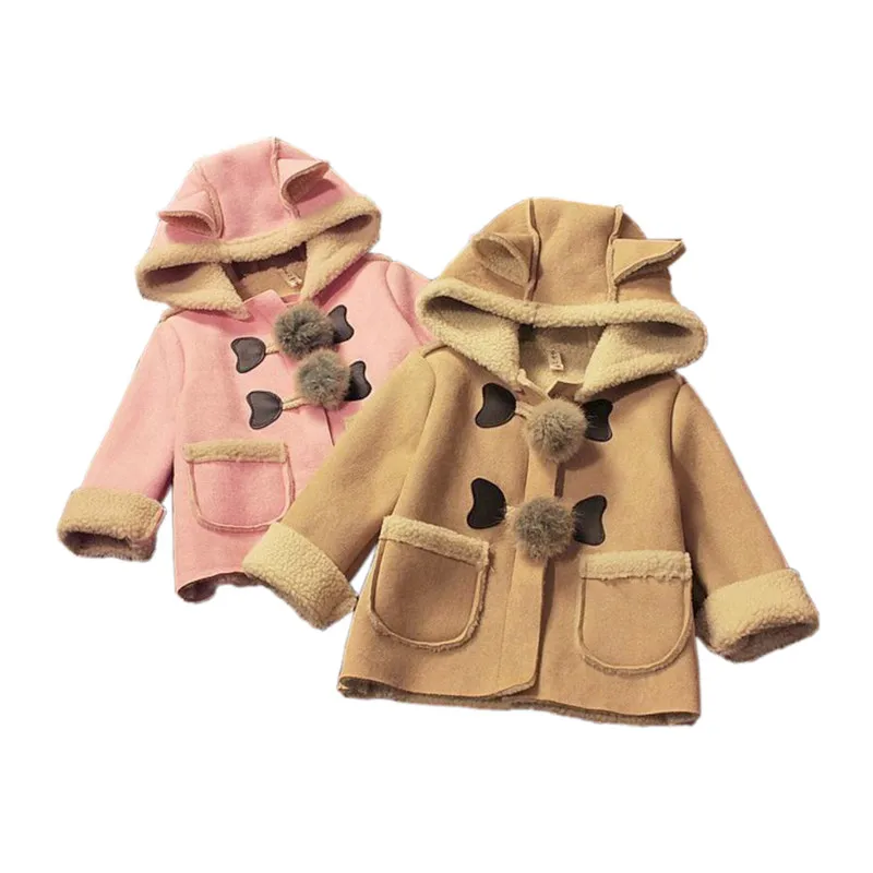 

cute baby thicken coat solid lambskin hooded warm overcoat for 9-36M baby newborn infant Winter outerwear princess coat clothes