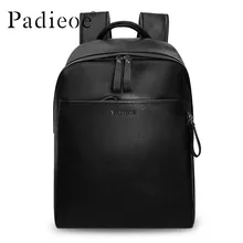 Padieoe Genuine Leather Backpack For Man Real Cowhide Large Male Bckpack Double Zipper Travel Rucksack Classic Unisex Black Bags