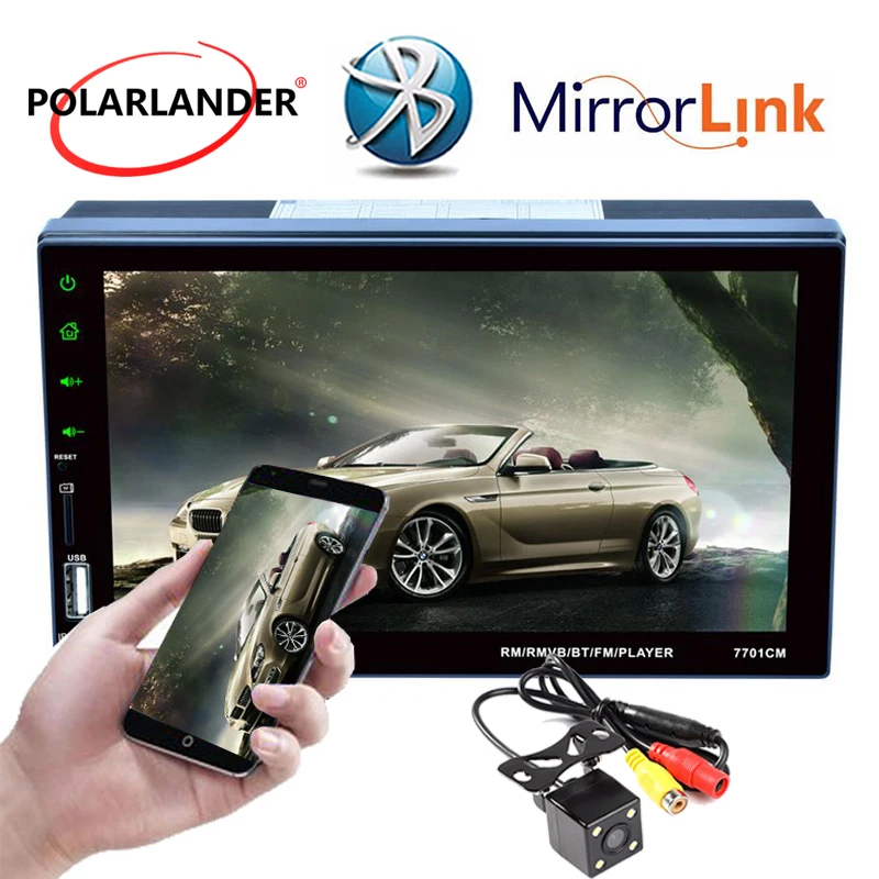 spesifikasi 7 Inci Audio Cermin Link untuk Android 9 Bahasa 2 DIN Touch Layar Mobil Radio Player dengan Rear View Kamera dukungan Bt FM TF USB