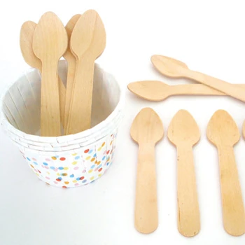 

300pcs Mini 10cm Wooden Cutlery Crafting Birchwood Spoon Fork Utensils Set Boy Girl Favor Sundae Ice Cream New Year Party Decor