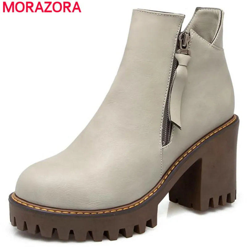 

MORAZORA 2020 Restoring style big size 34-43 ankle boots solid pu high heels boots punk fashion boots women shoes autumn