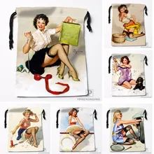 Пользовательские Pin Up девочек Книги по искусству Картины Drawstring дорожные сумки для хранения мини-сумка Плавание Пеший Туризм игрушки мешок Размеры 18x22 см#0412-04-221