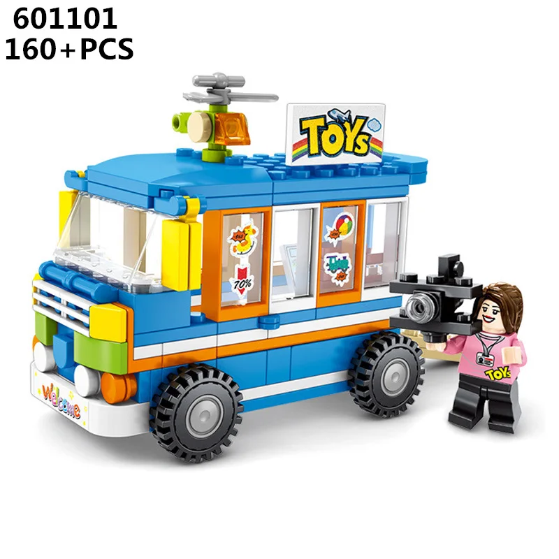 NEW City Street View Series Ice Cream Sushi Mobile Sale Vehicle Building Blocks Sets Bricks Model Kids Toys Compatible Legoings
