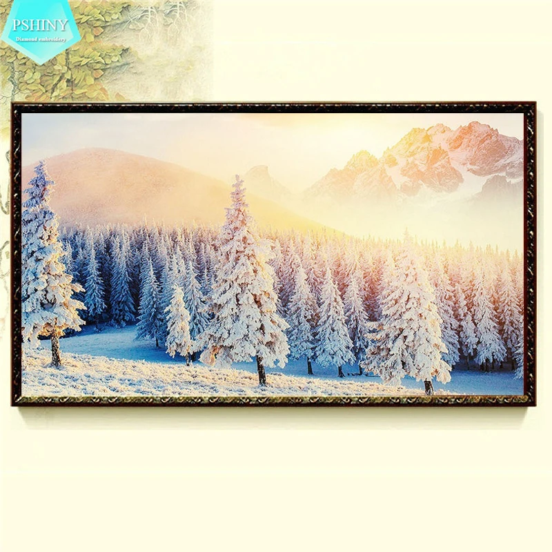 

PSHINY NEW 5D DIY Diamond embroidery morning of snow forest landscape Full Round rhinestone mosaic Diamond Painting cross stich
