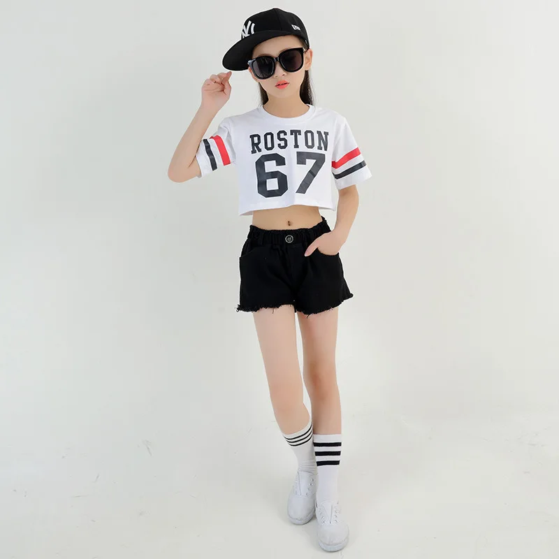 2018 Kids Street Dance Costumes Girl's Dancewear Jazz Hip Hop Clothing Modern Dance Training Clothes Set Top+ Pants Size 110-160 (5)