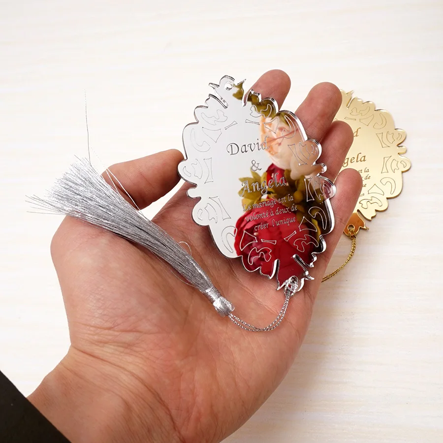  10pcs 10cm Personalized Invitation Cards Custom Wedding Guest Gifts Acrylic Mirror Oval Design Part - 32963833565
