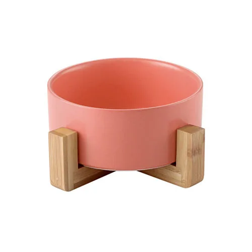Premium Matte Ceramic Cat Bowl with Removable Elevated Bamboo Shelf Pet Dog Puppy Kitten Cat Feeding Bowls for Water or Food - Цвет: Розовый