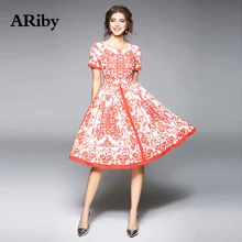 Women Dress 2019 New Spring/Summer Fashion Office Lady Temperament Printed Square Collar Short Sleeve Slim A-Line Dress Vestidos