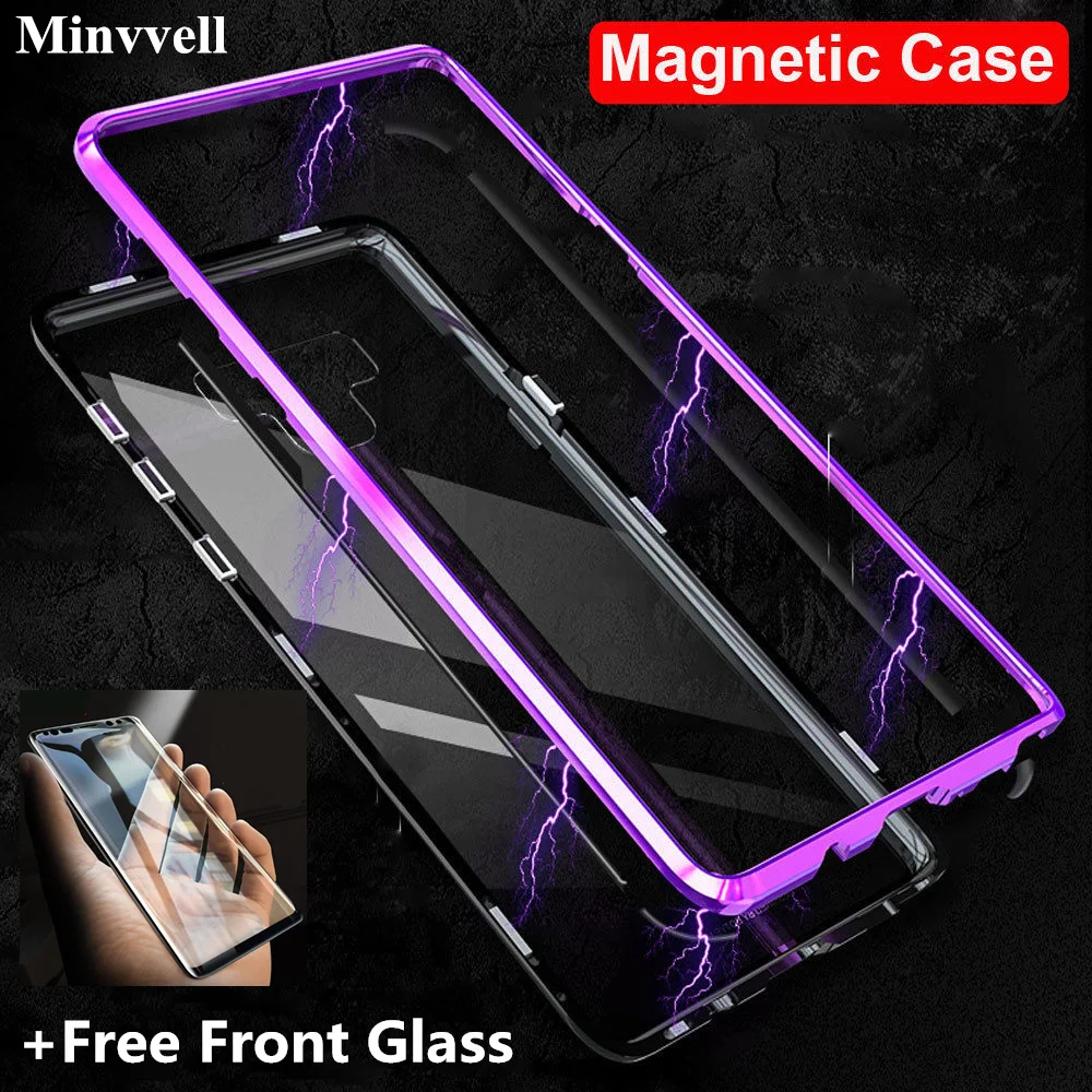 

Magnetic Adsorption Flip Phone Case for Samsung Galaxy S8 S9 Plus Note 8 9 Cases Magnet Metal Tempered Glass Back Cover