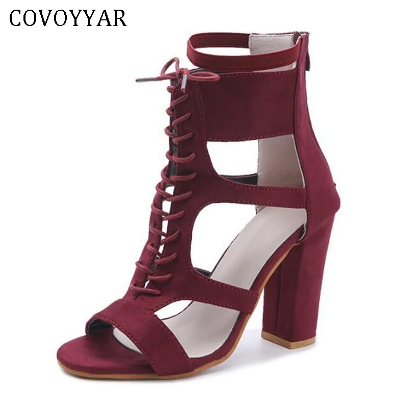 

COVOYYAR 2018 Women High Heels Lace Up Gladiator Sandals Peep Toe Cut Out Lady Pumps Sexy Party Dress Shoes Big Size WHH137