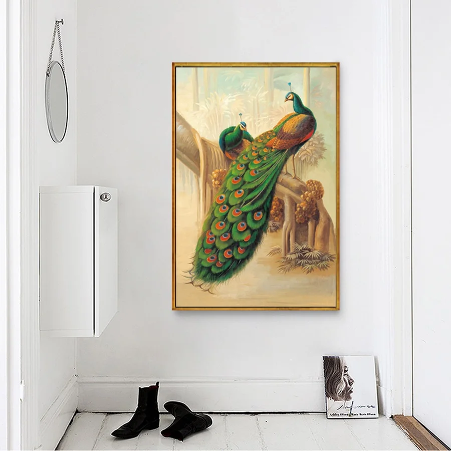 

European Retro Peacock Painting Oil Canvas Picture for Living Room Modern Home Decoration Modular Prints Wall Art Poster