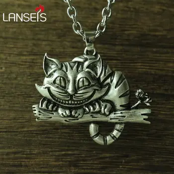 

lanseis 1pcs viking cheshire cat women necklace pendant Sweater chain cute cat animal jewelry