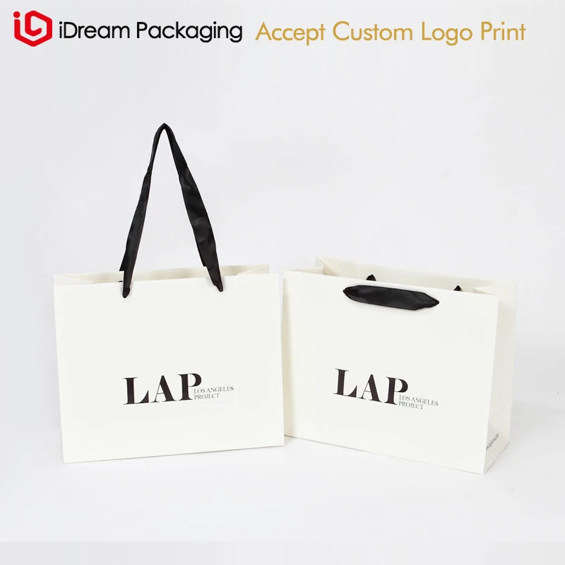Download Wholesale Custom Printed Your Own Logo White Brown Kraft Gift Craft Shopping Paper Bag With Ribbon Handles Gift Bags Wrapping Supplies Aliexpress
