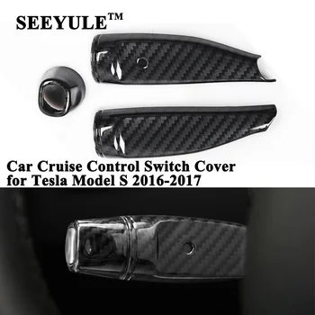 

1pc SEEYULE Car Cruise Control Switch Protective Cover Decoration Carbon Fiber Chrome Car Styling Modification for Tesla Model S