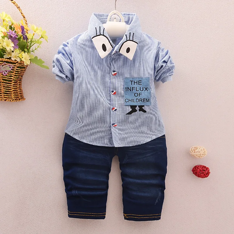 

Baby Boy Fall Clothes 2019 Korean Cotton Cute Glasses Long Sleeved Shirts Tops + Denim Pants Outfits Kids Bebes Jogging Suits