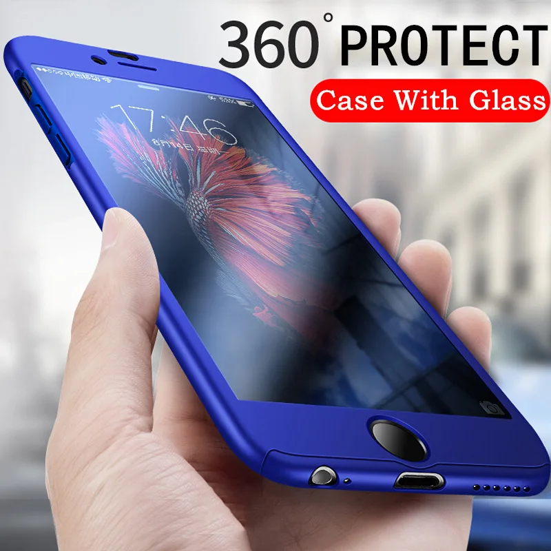 

360 Full Protective Phone Case For iPhone 8 7 Plus 6 6s Case Luxury Full Cover For iPhone XR Xs Max X Cases With Glass 8plus