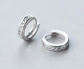 

(8MM Small )clear CZ Stone paved Hoop Huggie earrings 100% Real. Sterling Silver 925 Fine Jewelry gtle1746