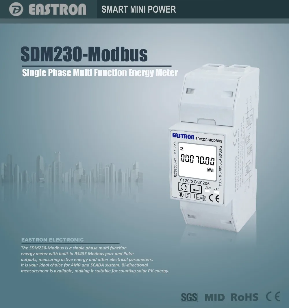 SDM230 Modbus 110V non MID 0,25~ 5(100) A 110 V, однофазный киловатт-час счетчик энергии, с Modbus RTU