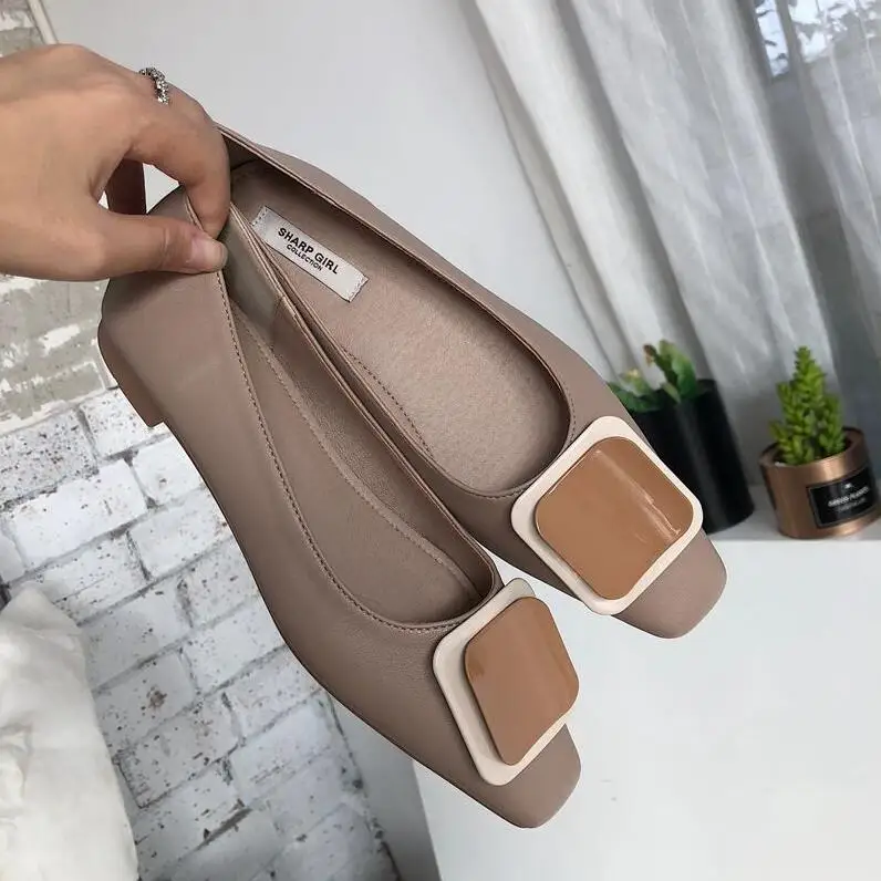 Femmes Couleur Tête Métal Mujer 2019 Ballet En Zapatos Carrée kaki Glissement Pu Appartements vert Printemps Plat Bonbons Sport Boucle De Nouveau Chaussures Apricot Sur Tw4qtY64