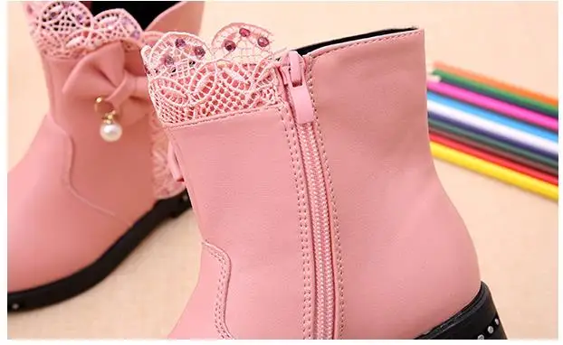 New Winter Girls High Boots Cute Bow Waterproof Female Children Snow Boots Fashion Warm Girls Kids Shoes