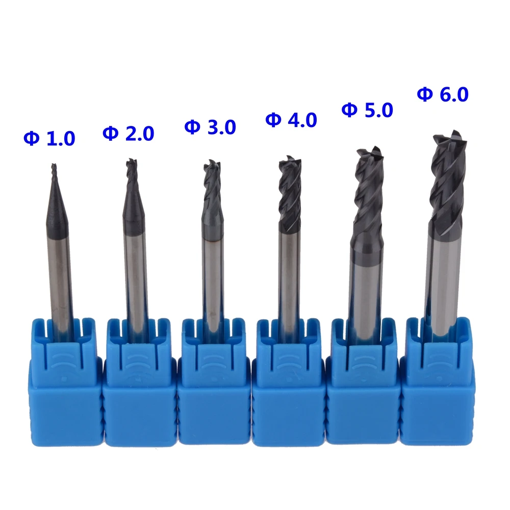 6Pcs HRC45 Four Flutes Micro Solid Carbide Face End Mill CNC Milling