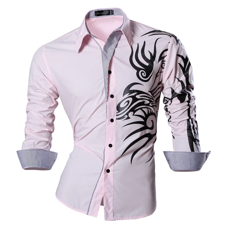 Новинка, весенне-осенние мужские повседневные джинсовые рубашки с длинным рукавом, повседневные облегающие мужские рубашки Z001 - Цвет: Pink