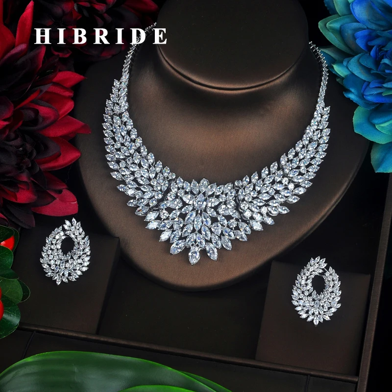 Комплект украшений HIBRIDE женский из колье серёг и с фианитом|bride necklace set|necklace setjewelry