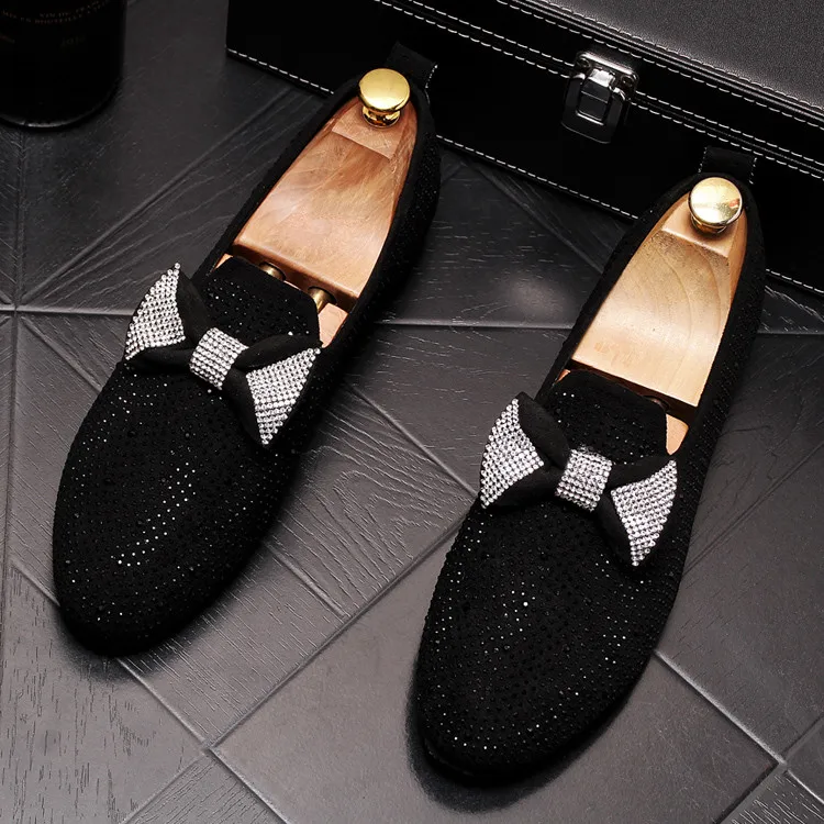

fashion Men pointed toe bowtie rhinestone Loafers Oxfords Sapato Social Masculino Dress groom prom Wedding Shoes for gentleman