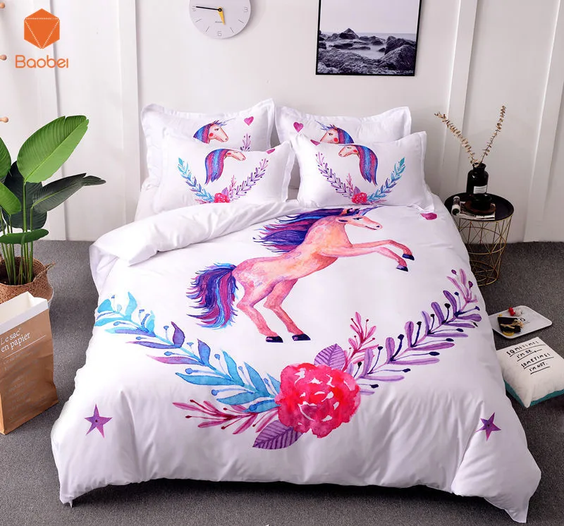 

3D Unicorn Horse Soft bedding sets Mandala Pillowcase 48x74cm Printed Polyester Duvet Cover Set Full Queen King SizeSj238