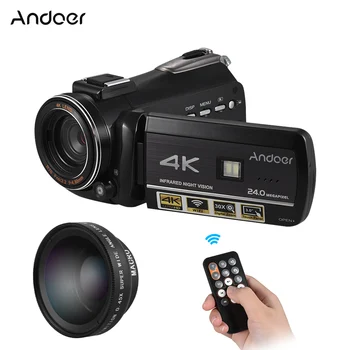 

Andoer AC3 UHD 24MP Digital Video Camera 4K Camcorder w/ 0.45X Wide Angle Lens IR Night Vision Hot Shoe for External Microphone