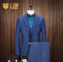 Latest Coat Pant Designs Blue Pattern Tweed Men Suit Slim Fit 3 Piece Suits Skinny Tuxedo Custom Groom Blazer Terno Masculino ER